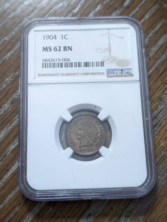 1904 indian head ngc graded ms62 lovely chocolate brown antique certified Americana coin