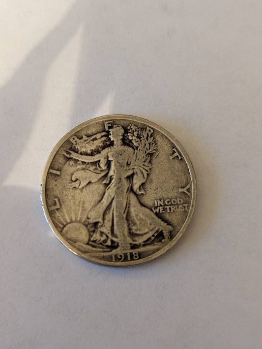 1918 early silver walking liberty half dollar very good, tough date