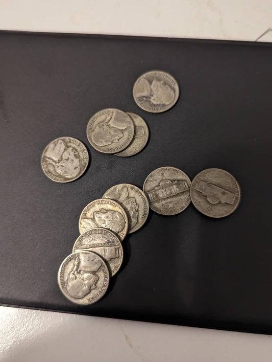 Two World War 2 silver War nickel,  vintage collectible Jefferson nickels, emergency issue, rare us coin, holiday gift 2022