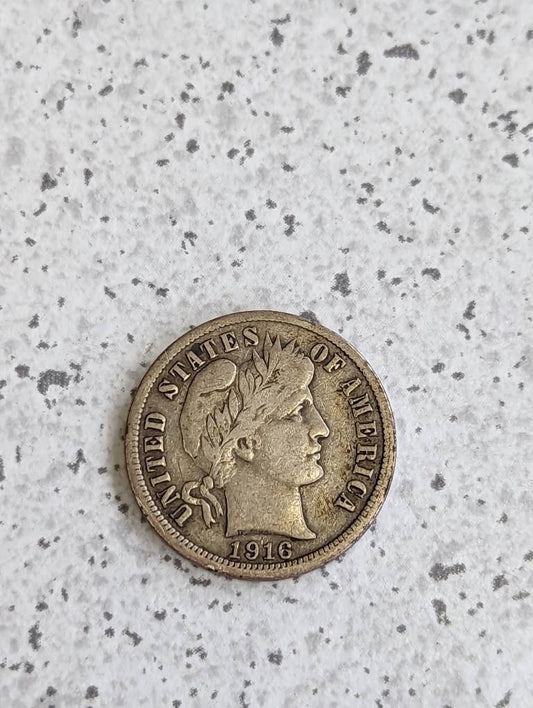 1916s barber silver dime, san fransisco  mint  antique 90 percent silver coin, great midgrade coin