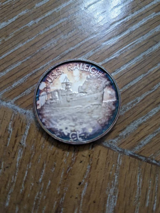 Rare uss Maryland,  fine silver round, toned beautiful one ounce fine silver vintage coin by Arizona museum foundation