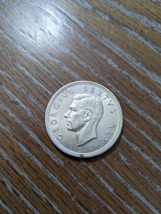 1952 south Africa 5 shilling silver coin toned high grade collectible mid century large silver coin, foreign coin collecting, gifts for him