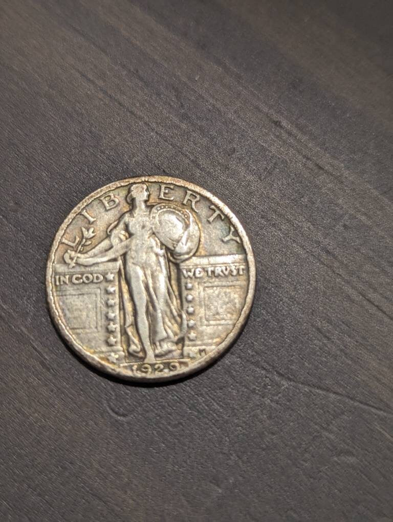 1929 standing liberty quarter, 90% silver, us coin collecting, gifts for him, very attractive