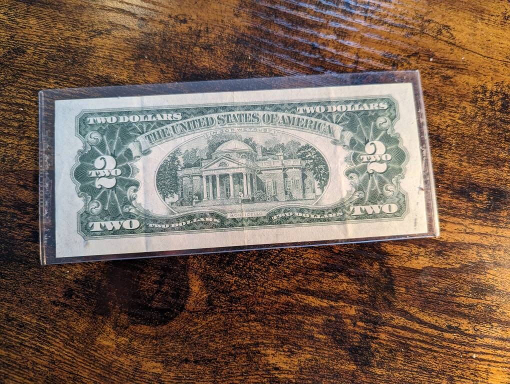 1963 red seal two dollar bill, crisp high grade vintage currency lucky 2 dollar bill