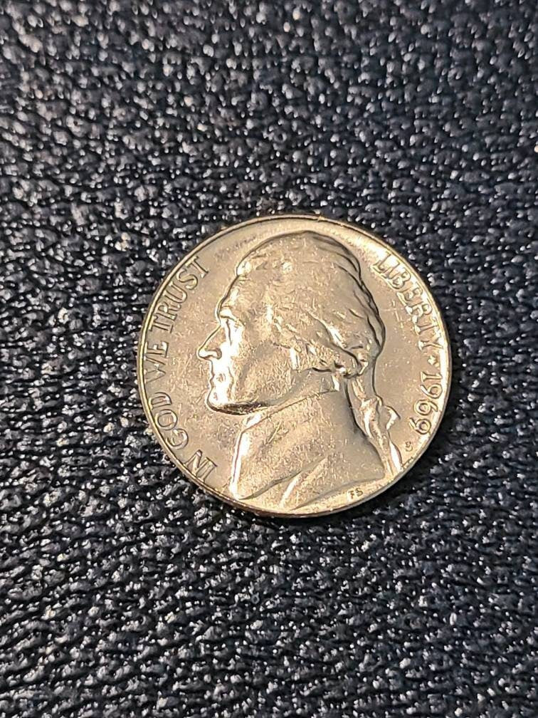 1969s mint state business strike Jefferson nickel coin, Gem BU fresh from original bank roll