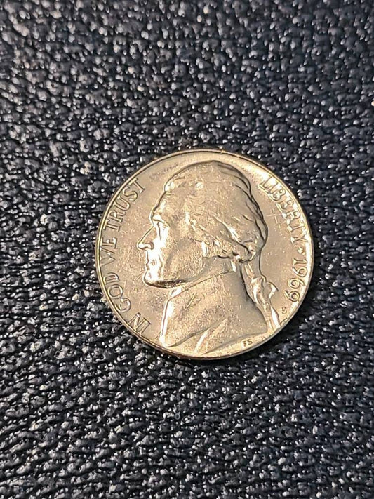1969s mint state business strike Jefferson nickel coin, Gem BU fresh from original bank roll