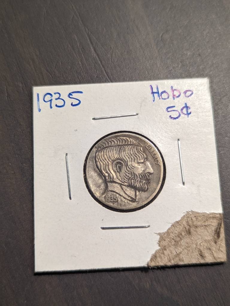 1935 Hobo nickel. Authentic artist antique carved Americana, really cool piece of American history, gifts for him