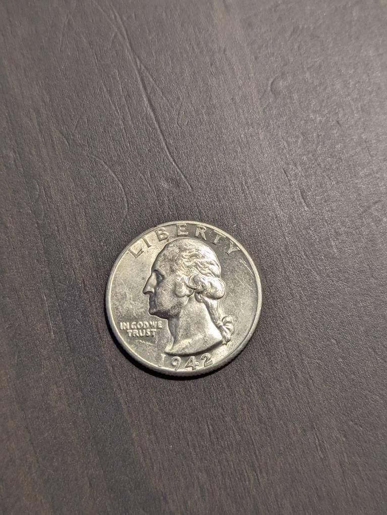 1942d Washington Silver Quarter coin, uncirculated tough date  coin with gorgeous mint flair, gifts for him