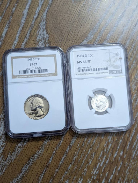 1964d silver dime and 1968s proof quarter