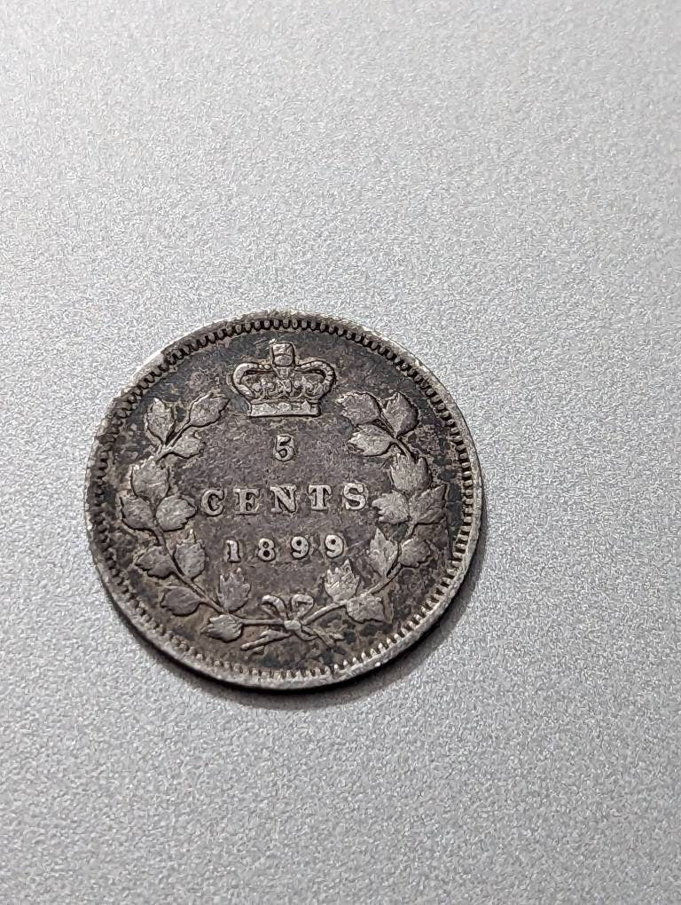 1899 Canadian Sterling silver, 5 cent queen Victoria coin, coin collecting