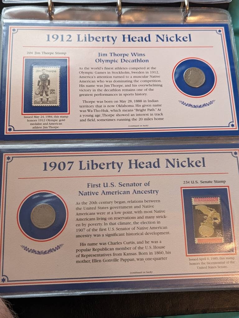 1900s liberty v nickel with postal commemorative card and stamp,  coin collecting for him