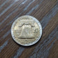 Rainbow toned 1961d beautiful UNC Ben Franklin silver half dollar, 90 percent silver American coin collecting