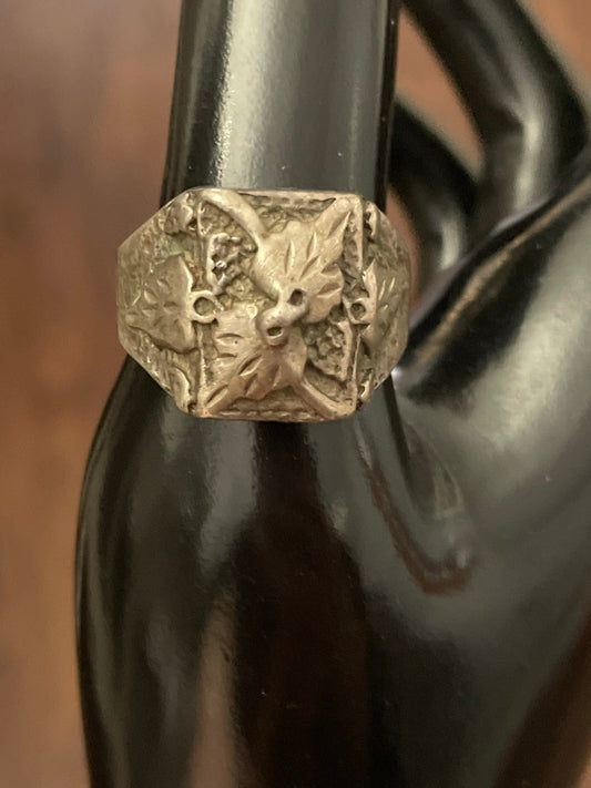 men's sterling silver floral ring, size 10.5