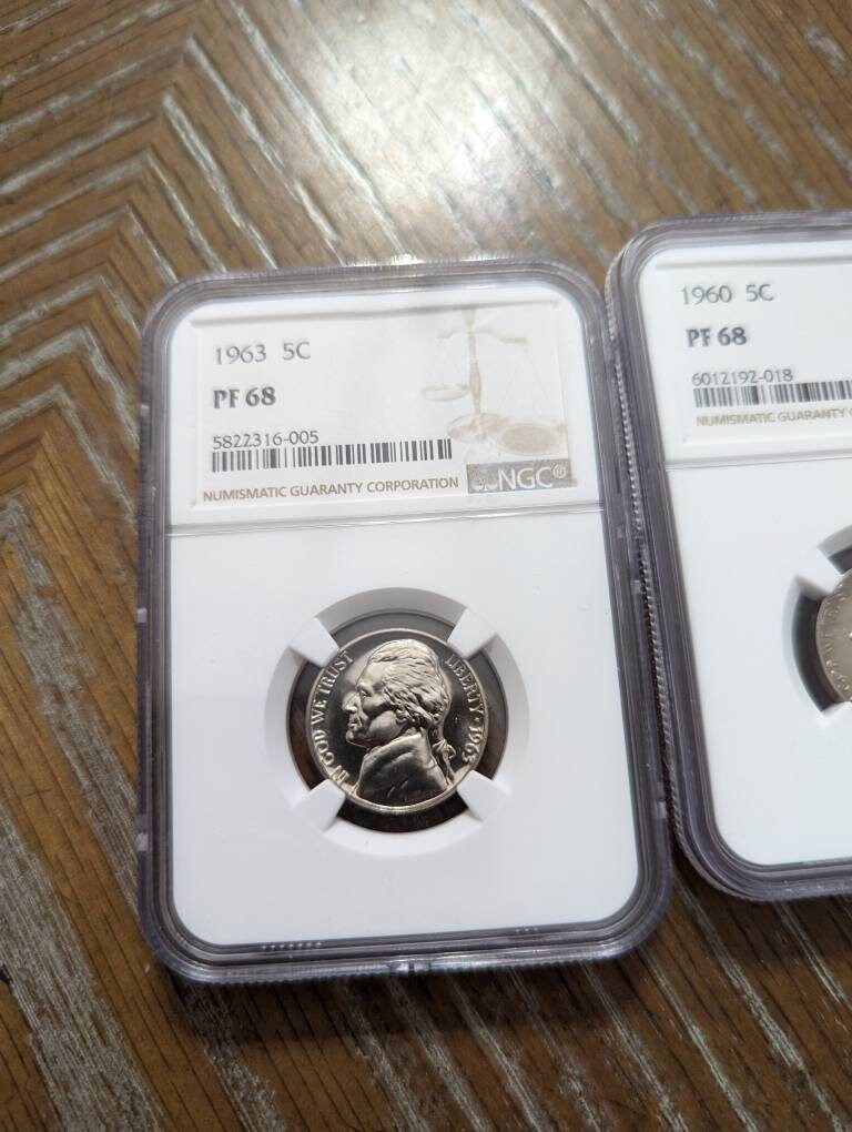 Graded coin proof Jefferson nickel, ngc graded 1961 proof 68 slabbed coin, incredibly collectible