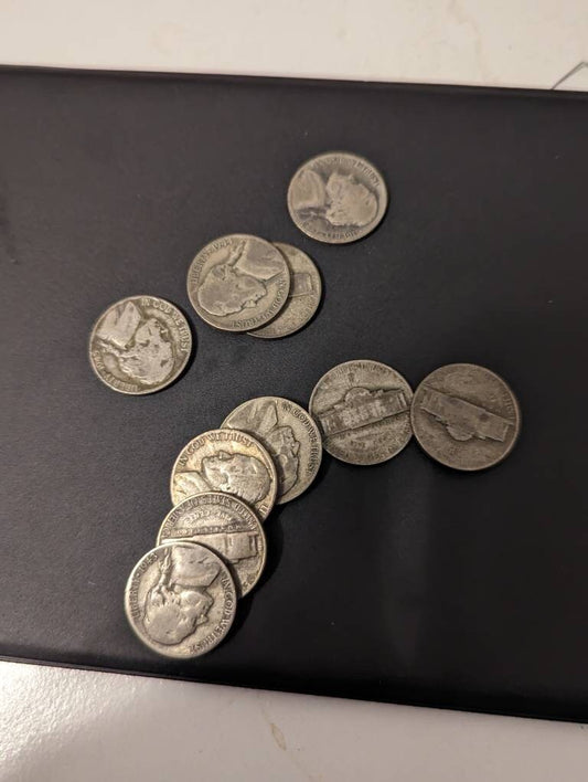 World War 2 silver War nickel,  vintage collectible Jefferson nickels, emergency issue