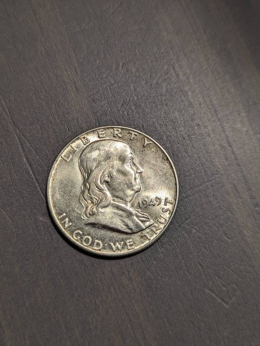 1949p franklin silver half dollar coin, beautiful unc looks full bell lines 90 perfect silver