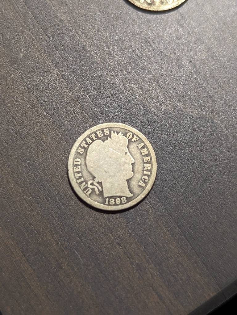 1898s semi key date barber dime  90 percent silver antique Americana barber, rare date coin collecting