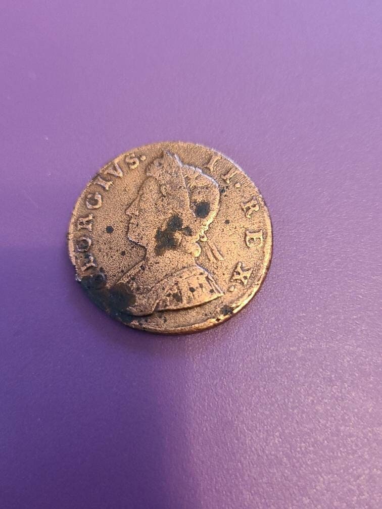1734 British penny britania copper colonial era coin, great example