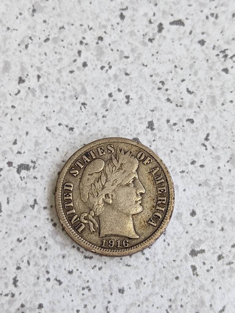 1916s barber silver dime, san fransisco  mint  antique 90 percent silver coin, great midgrade coin