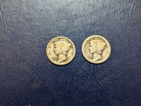 1916 and 1916s mercury dimes