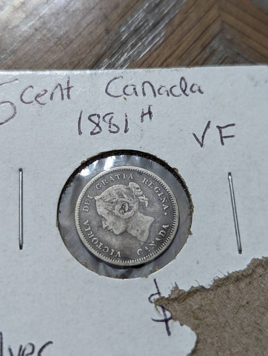 1981h Canada 5 cents, sterling silver better coin very fine plus, rare date world currency