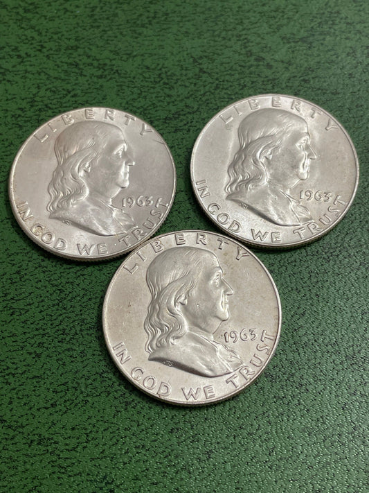 3 1963 Silver half dollars