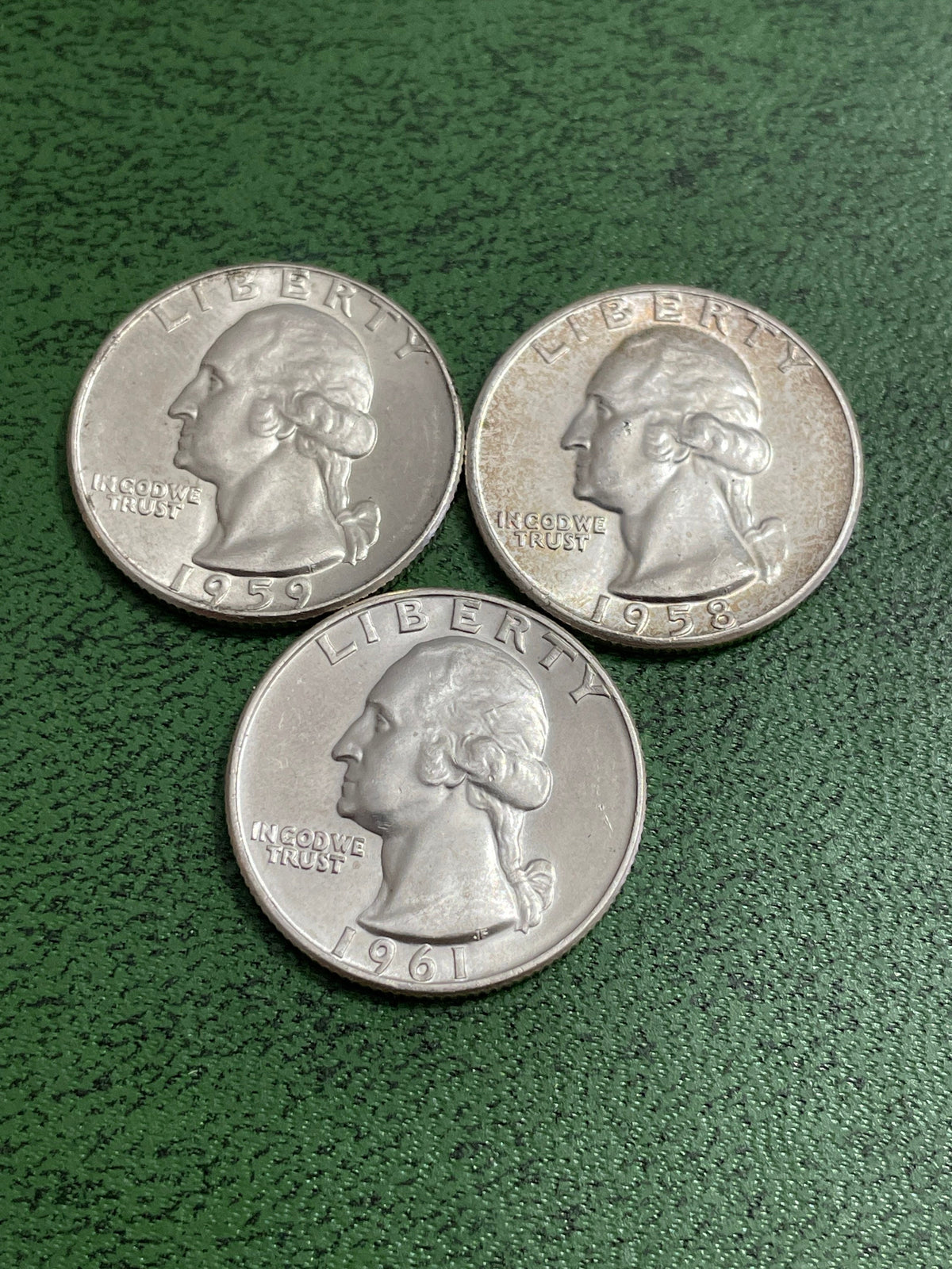 3 silver quarters 1958,1959,1961