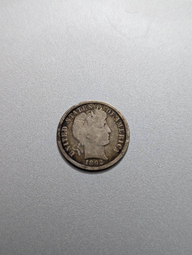 1892 barber silver dime, first year of issue, 1800s antique 90 percent silver coin