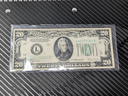 1934a lime green seal 20 dollar bill high grade, nice condition antique paper money