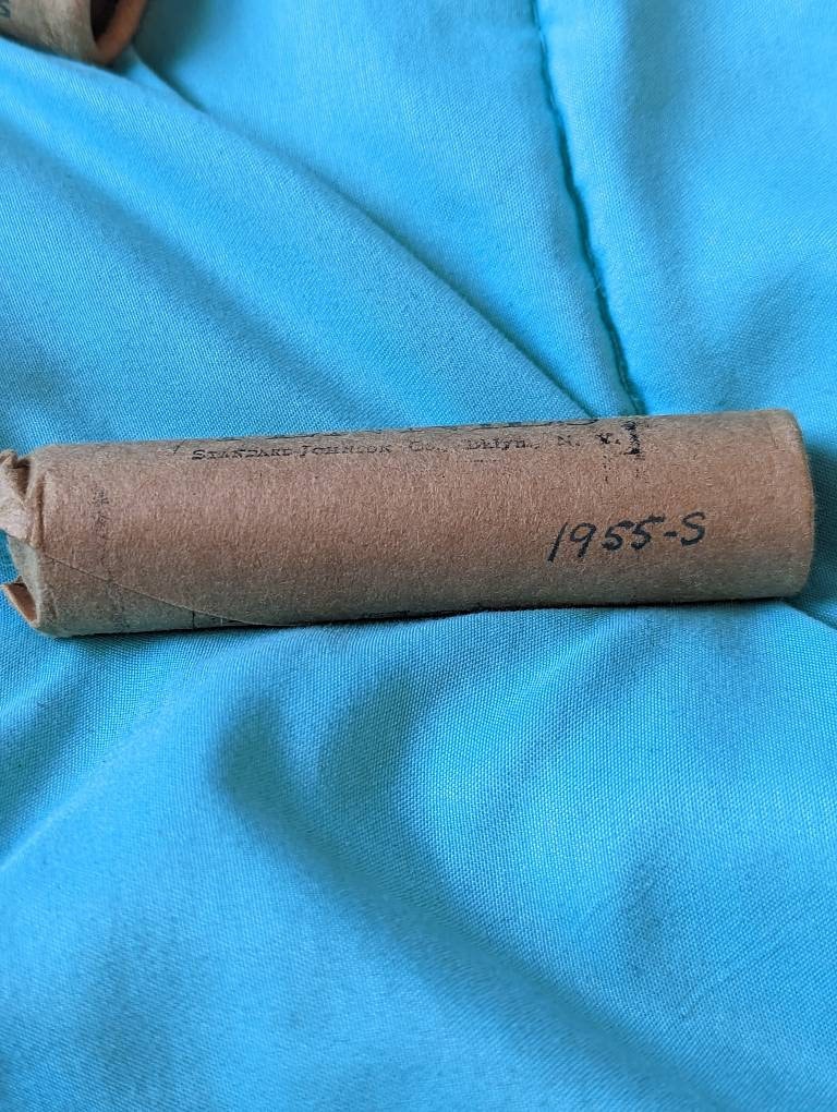 1955s  original  sealed Lincoln penny roll, gem Uncircumcised coins!