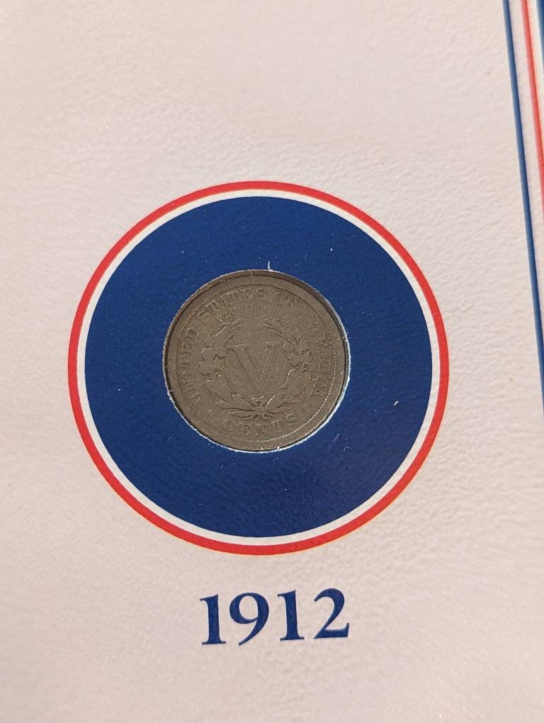 1900s liberty v nickel with postal commemorative card and stamp,  coin collecting for him