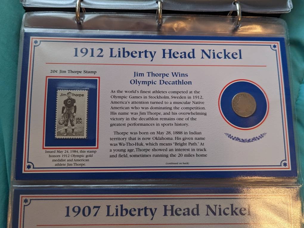1900s liberty v nickel with postal commemorative card and stamp,  coin collecting for him