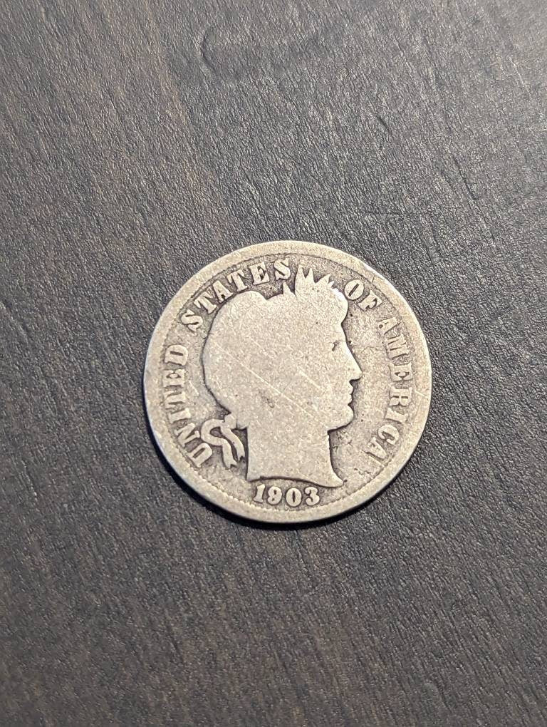 1903o rare early silver barber dime,  rare low mintage antique American coin