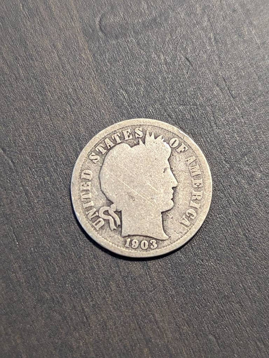 1903o rare early silver barber dime,  rare low mintage antique American coin